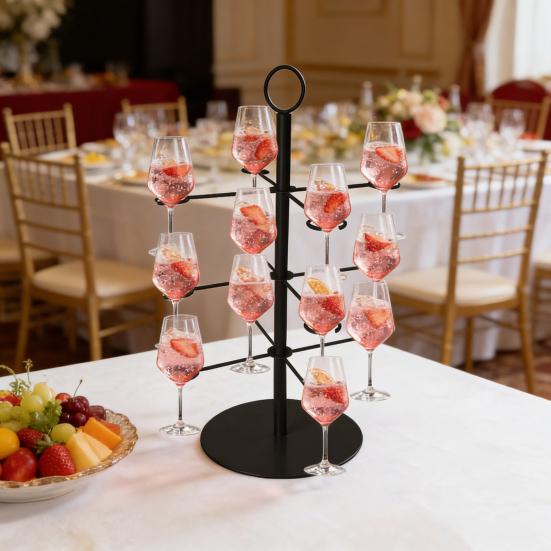 Champagne Tower 3 Tier 12 Brackets Cocktail Tree Stand Metal Wine Glass Display Holder Party Bar Wedding Cocktails Martini Margarita Wine Drinks Stand