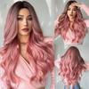 Элегантный парик из волокна, головной убор, длинные длинные градиентные розовые женские вьющиеся волосы средней длины