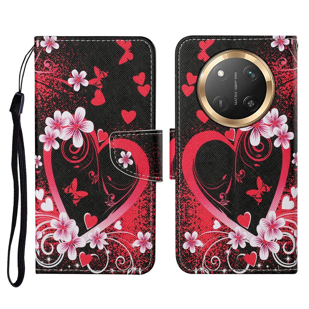 For Honor X60 Pro 5G/X9c 5G/Magic7 Lite 5G Case Pattern Printing Protective Leather Folio Phone Cover with Wrist Strap
