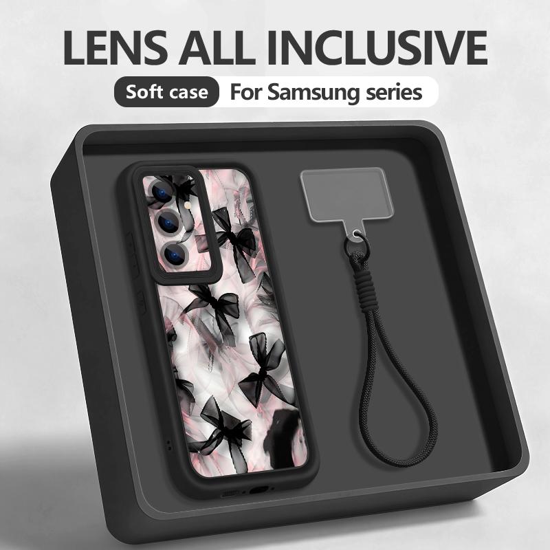Чехол-ремешок на запястье для Samsung Galaxy S26 S24 S25 Ultra S23 S25 FE A57 A17 A37 A56 A16 A55 A54 A15 A25 Черный Бант Чехол из ТПУ