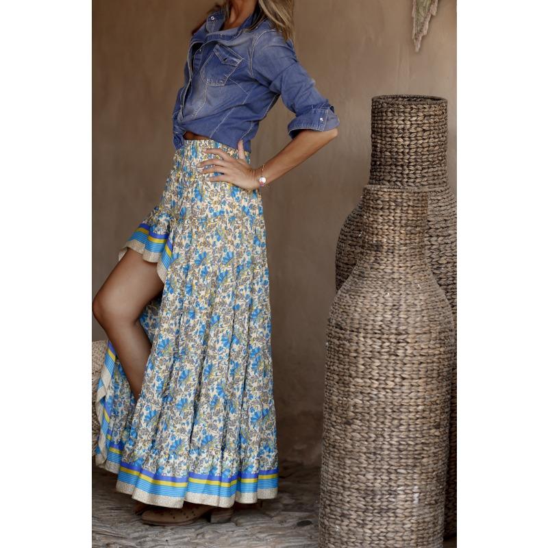 Женская летняя праздничная юбка с лямкой на бретельках нестандартной формы с завышенной талией