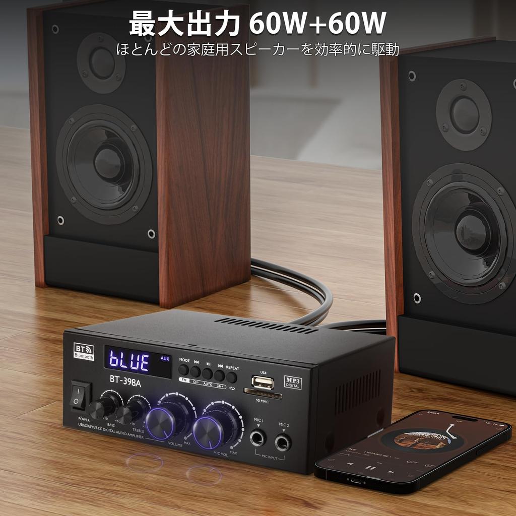 Bluetooth Amplifier HiFi Stereo Power Amplifier Receiver Channel 2X60W Mini Amplifier Small Home Audio Amplifier Control for Speakers Input 5.0 2.0