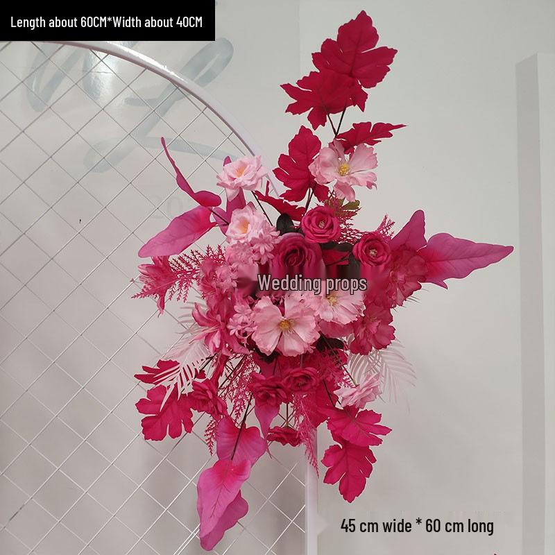 Red Floral Wedding Stage Backdrop with Artificial Flower Rows