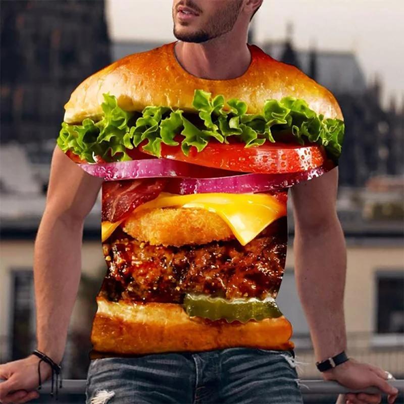 Забавные футболки с 3D принтом гамбургера и еды, уличная одежда для мужчин и женщин, модная футболка большого размера с короткими рукавами, детские футболки, топы, мужская одежда