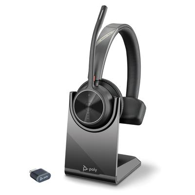 Беспроводная гарнитура Poly Voyager 4310 (8G103AA) с Bluetooth, USB-C донглом, зарядной подставкой, шумоподавлением и микрофоном, легкий [2 года]