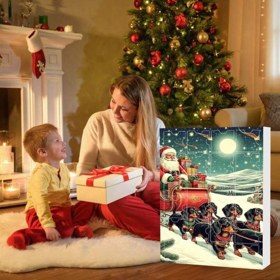 Собачий адвент-календарь 24 дня Собачья тематика Рождественский календарь обратного отсчета 2D украшения с собаками и Сантой Веселый праздничный подарок на память для семьи, детей, любителей собак