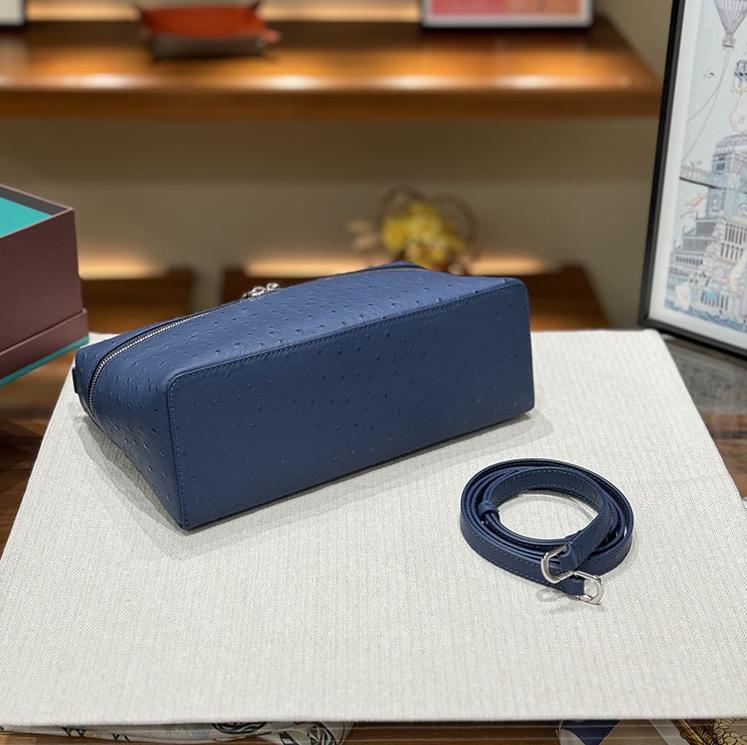 Second Generation L19L27 Lunch Box Bag Ostrich Pattern Top Layer Cowhide Handbag For Women's Fashion Single Shoulder Crossbody Makeup Bag