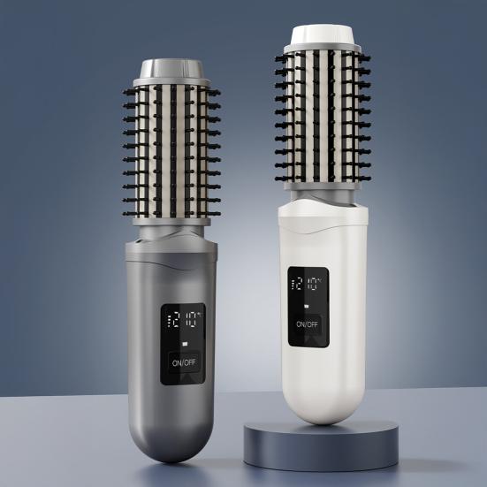 Беспроводная плойка-щетка для завивки волос, перезаряжаемая через USB, дорожная, нагреваемая круглая щетка 3-в-1, быстронагреваемая термощетка, электрическая плойка для укладки волос