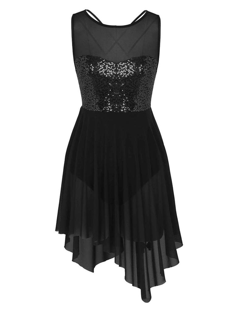 Женское танцевальное платье без рукавов с блестящими блестками, платье-трико для фигурного катания, художественной гимнастики, лирического балета, танца