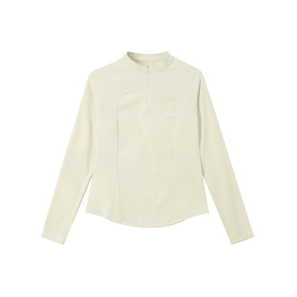 Женский приталенный базовый топ с длинным рукавом и молнией до середины для фитнеса и йоги - Удобная и стильная верхняя одежда для весны/осени