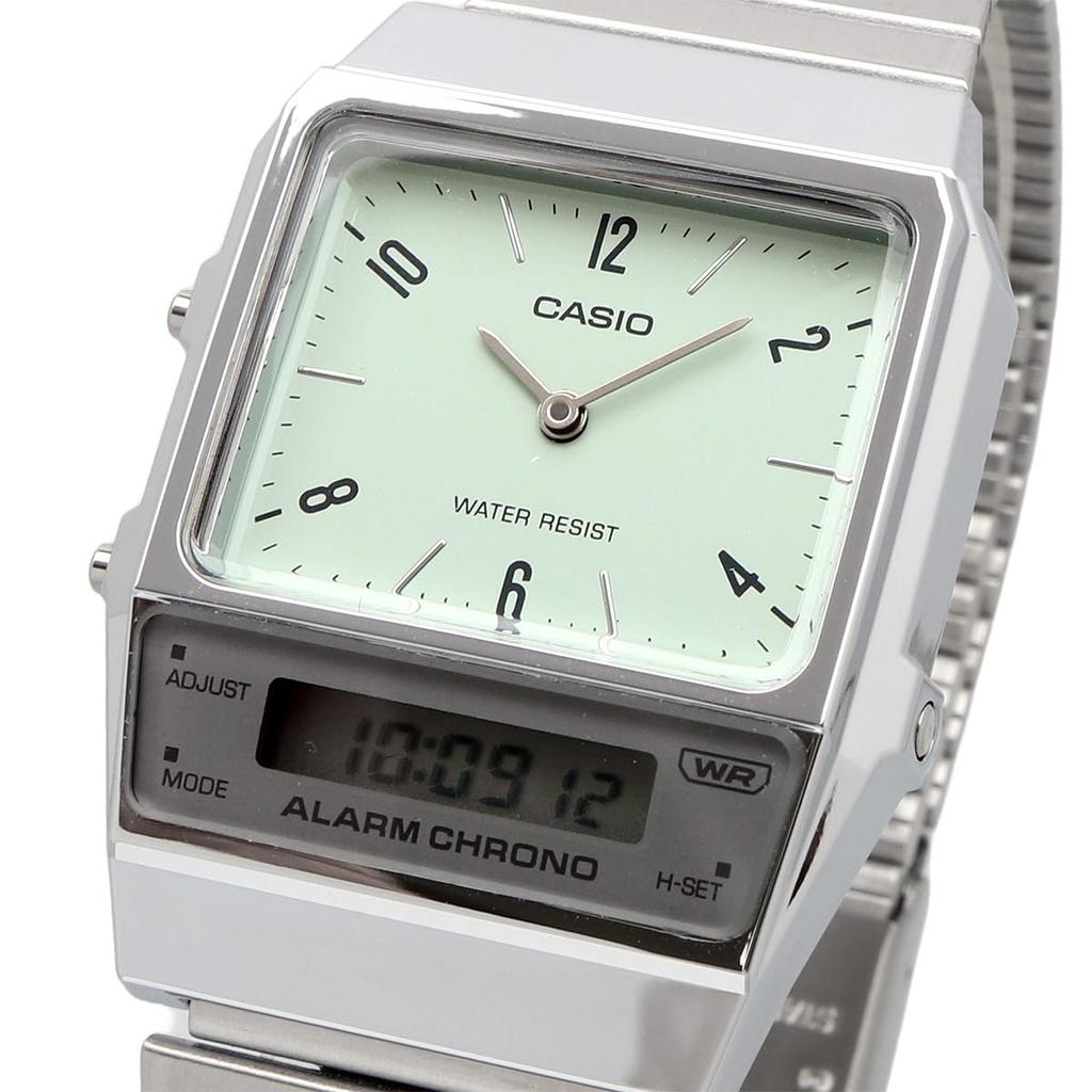 Casio Стандартные аналогово-цифровые кварцевые наручные часы AQ-800E-3A Унисекс Светло-зеленые