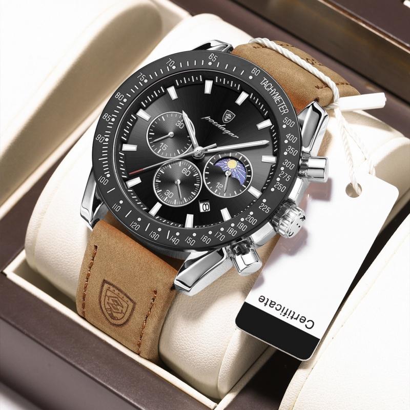 Новые повседневные часы с большим циферблатом, роскошные мужские светящиеся водонепроницаемые ультратонкие кварцевые часы с тремя секундами на дисплее, кожаные мужские часы