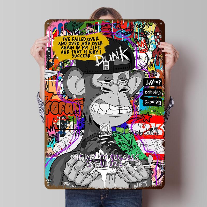 Bored Ape Tinplate Posters Customizable Wall Art Retro Vintage Metal Signs for Home Room Mancave Decoration Gaming Custom Plate