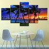 Sea Beach Palm Tree Sunset 5 Panel Canvas Picture Print Wall Art Canvas Painting Wall Decor for Living Room No Framed