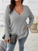Autumn and Winter Solid Color Plus Size Women's Top V-neck Long Sleeved Pit Stripe Brushed T-shirt Loose Fitting Pullover