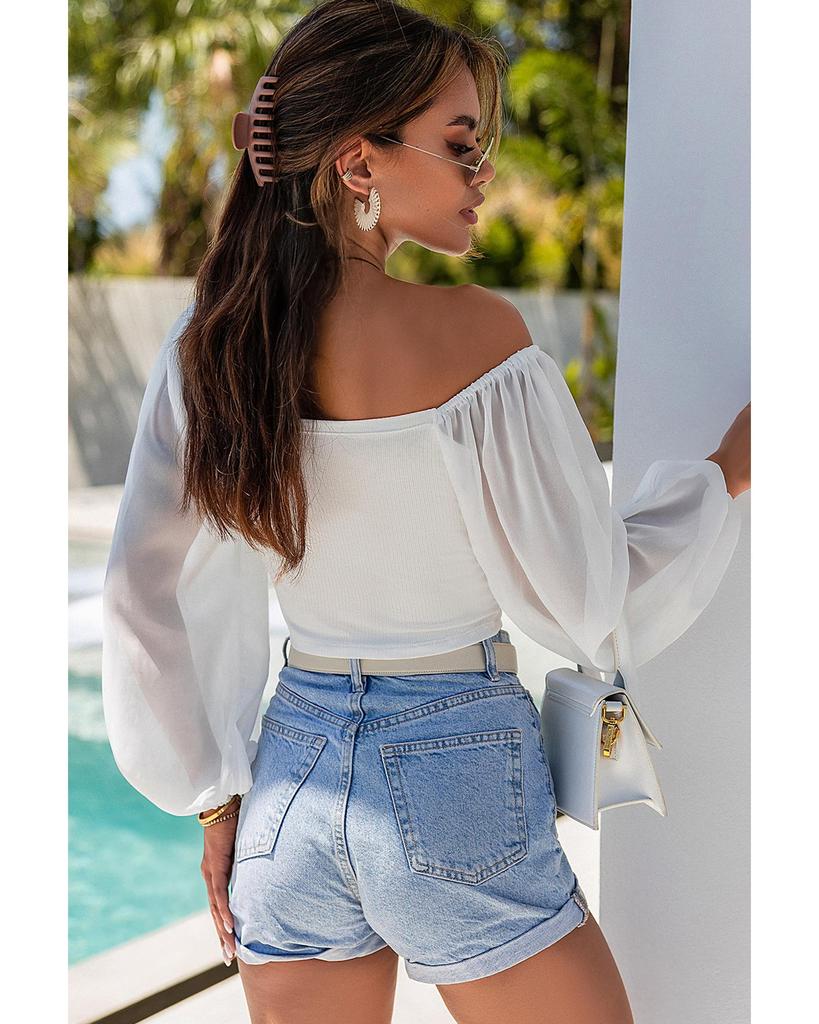 Azura Exchange Sheer Puff Sleeve Crop Top