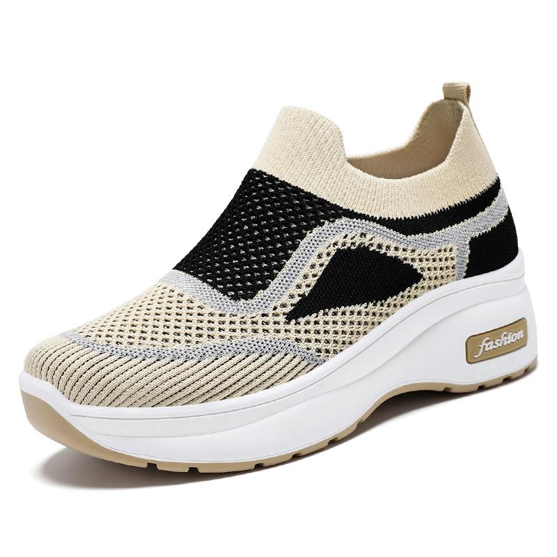 Jinshiyuanshu Shoes Women's Processing Custom Fly-woven Platform Shoes Breathable One-pedal Casual Shoes Women's Shoes Single Shoes