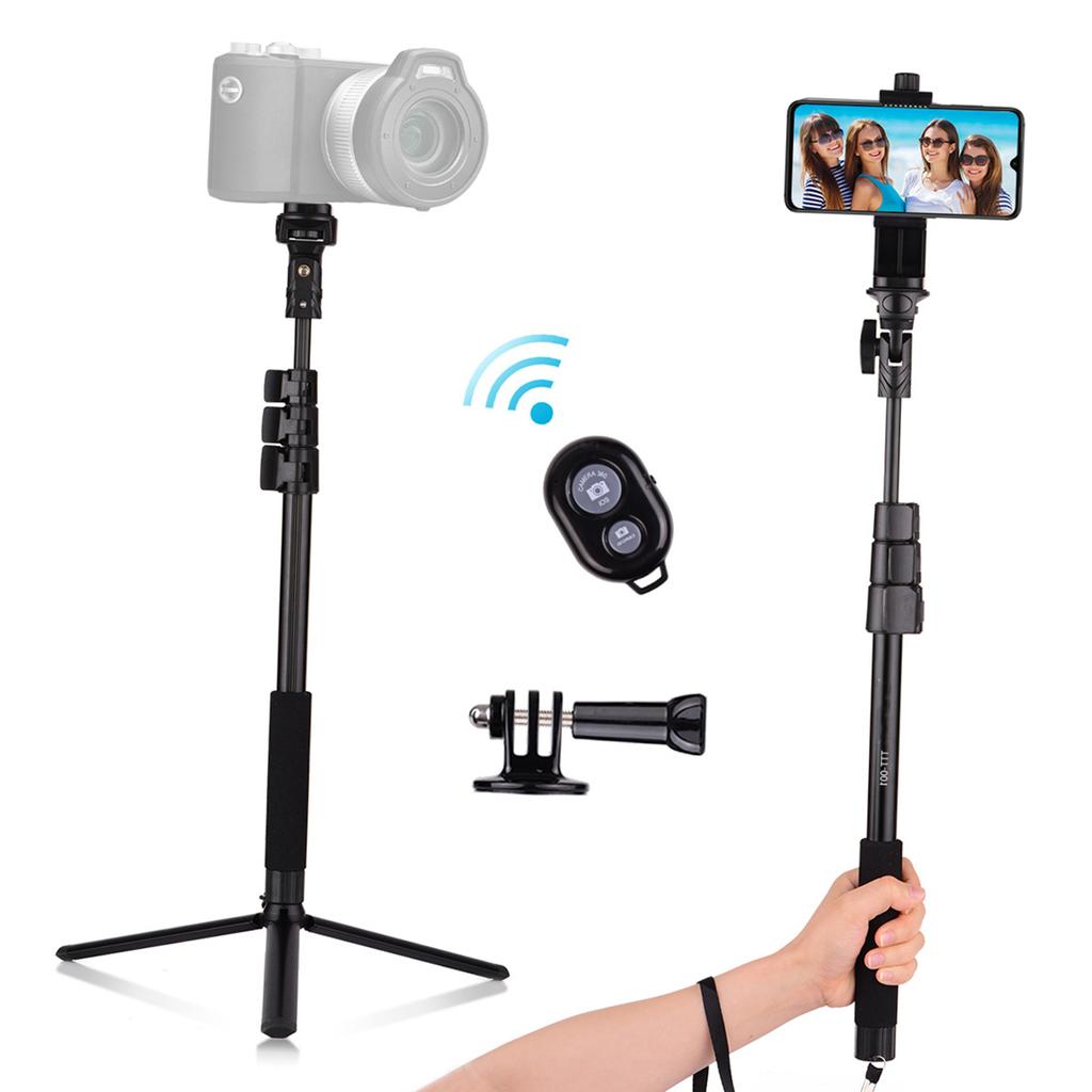 54 inch Extendable Selfie Stick Tripod Stand Aluminum Alloy with Detachable Desktop Tripod Phone Holder Sports Camera
