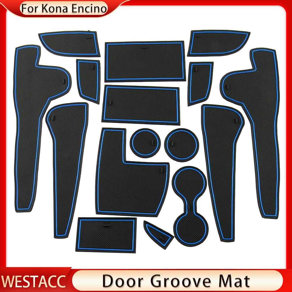 Silicone Car Door Groove Mats for Hyundai Kona Encino Non-Slip Gate Slot Pad Water Cup Mat Cusion