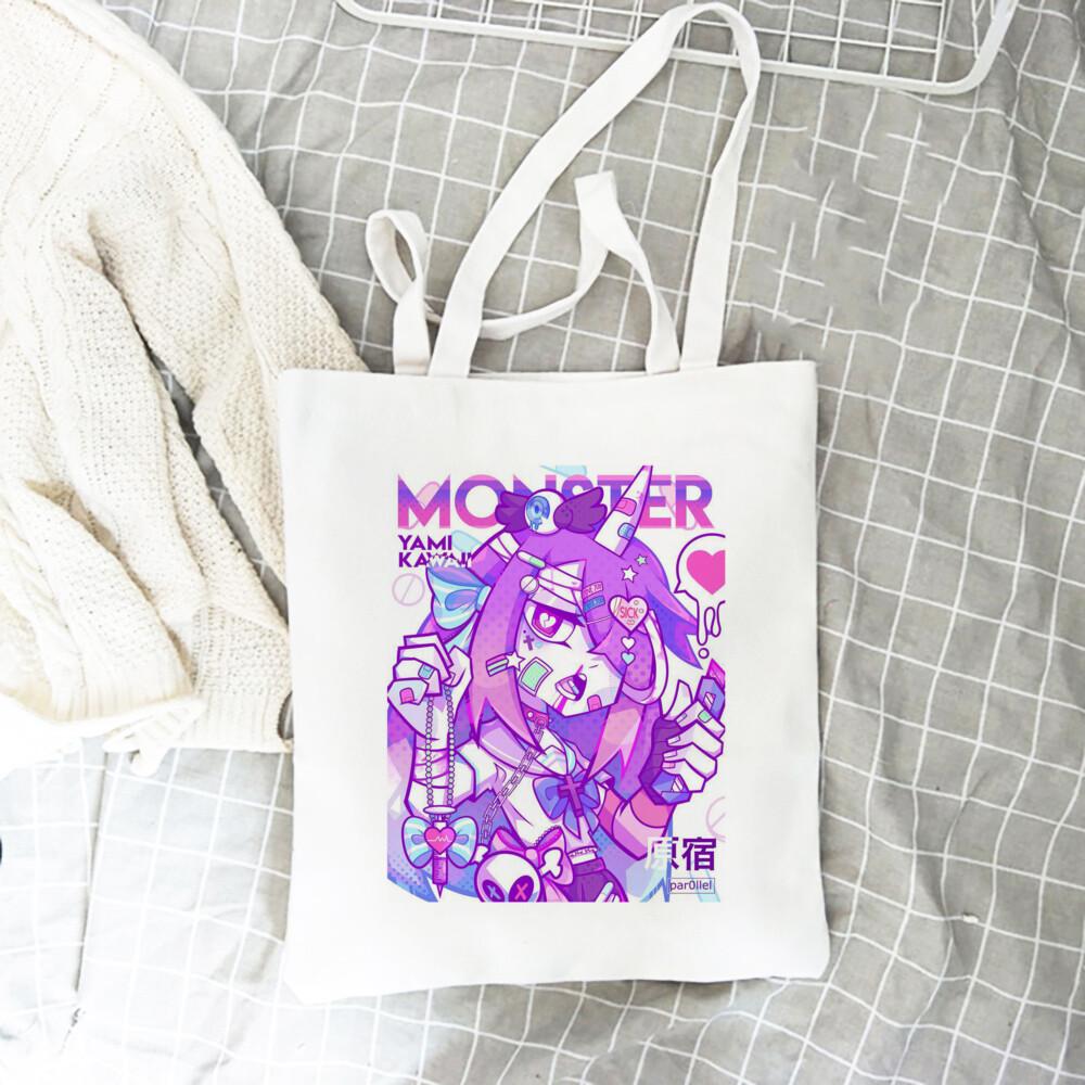 Harajuku Punk Vintage Y2k Эстетическая женская сумка с принтом Vaporwave Art Grunge School Bag Эстетичная холщовая сумка Большая вместительная сумка-шоппер