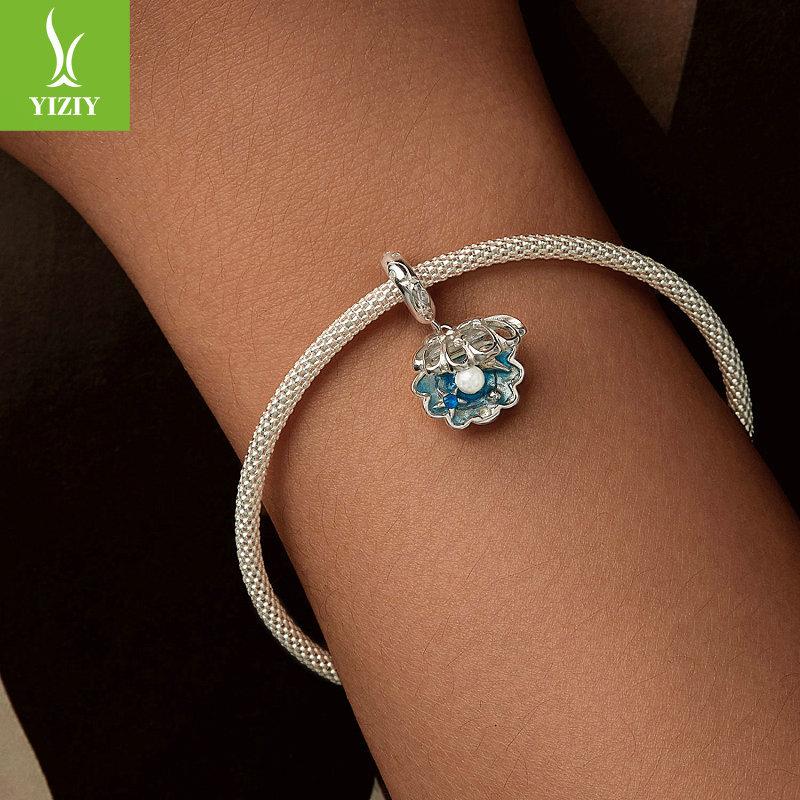 Маленькие свежие голубые ракушки, аксессуары для DIY-подвесок, романтические морские бусины, бусины для браслетов из стерлингового серебра S925