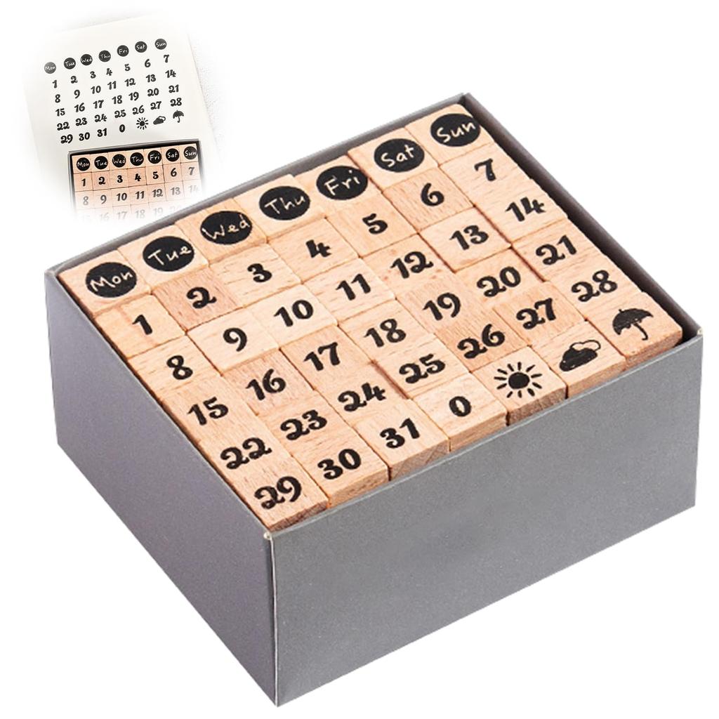 TVETE Wooden Stamp Planner Set and Simple for Everyday and More (42 Stamps) - Small, Compact, Planning, DIY, (Gray)
