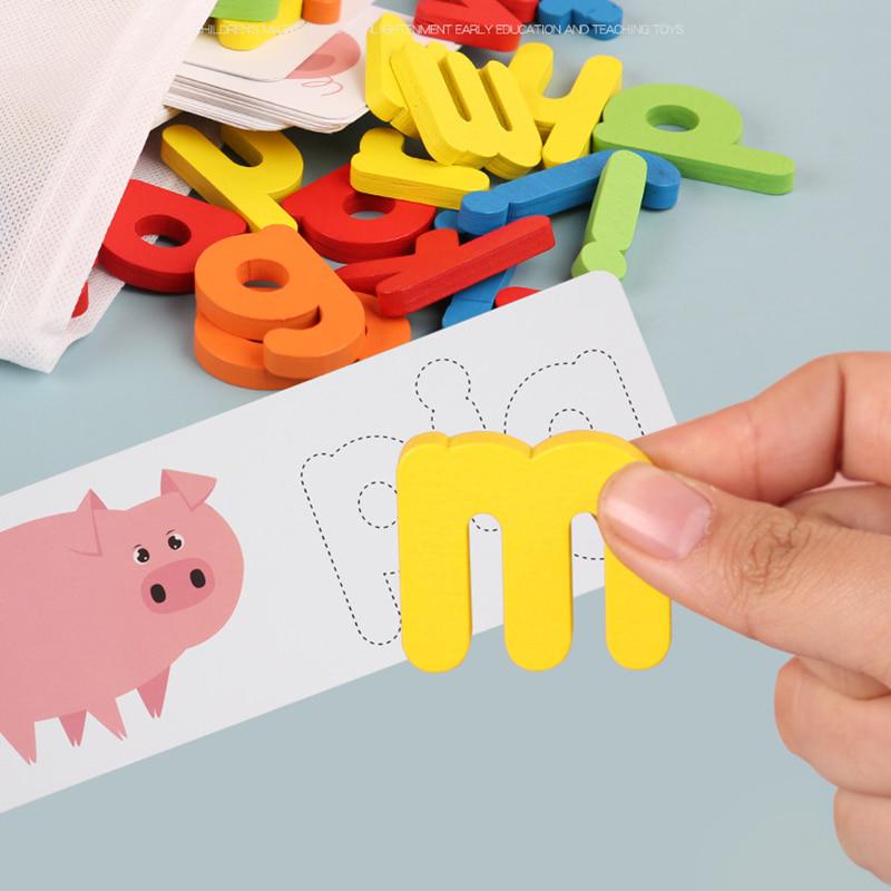 Wooden Alphabet Letter Learning Cards Word Spelling Practice Game Toy English Letters Spelling Card