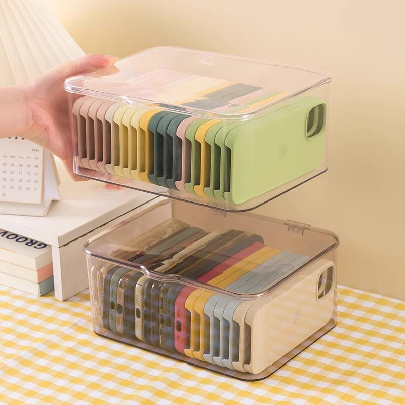 Mobile Phone Case Storage Box with Cover Dust-proof Desktop Drawer Transparent Plastic Storage Box