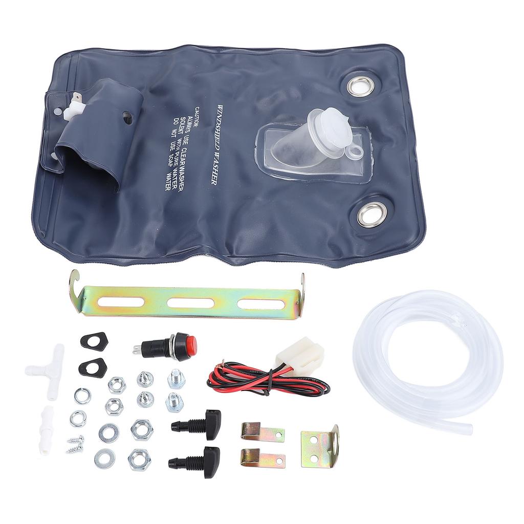 12V Universal Windshield Washer Pump Bag Kit 1L Efficient Cleaning Jet Button Switch 151286776374 for Classic Cars