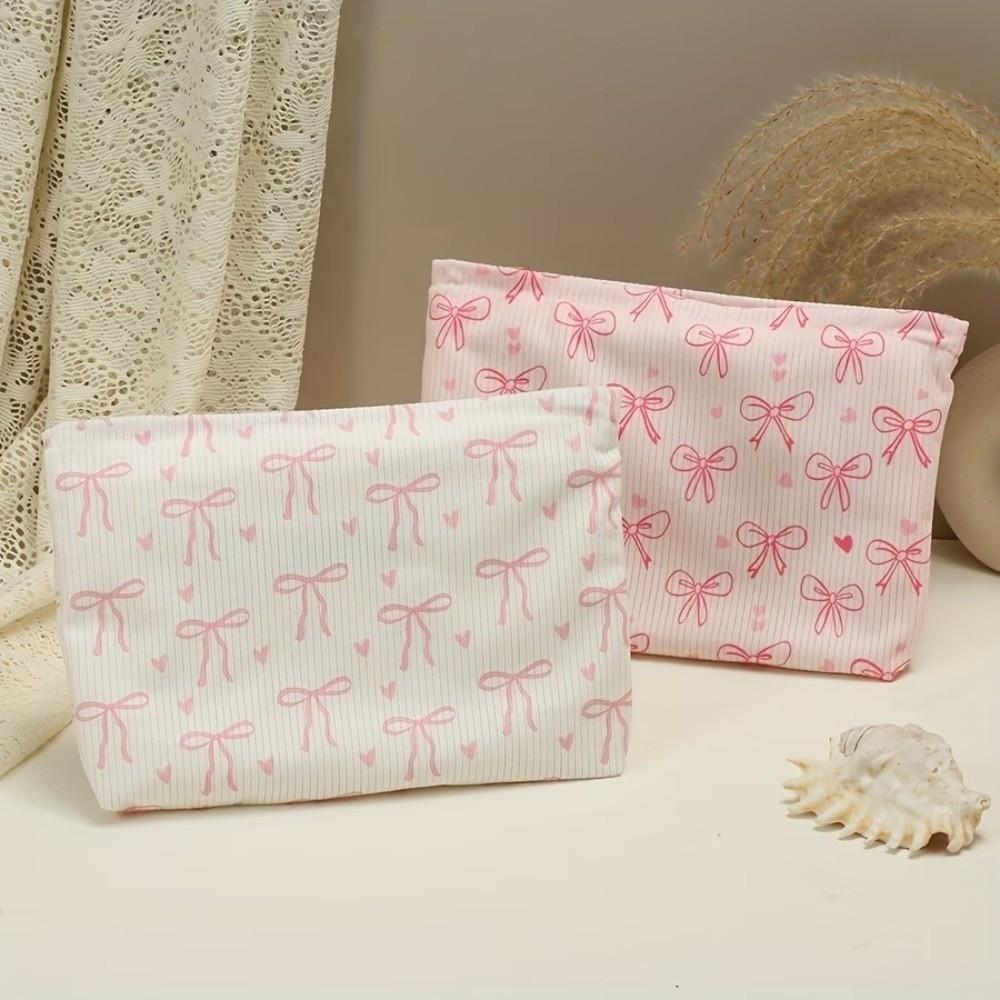 Cherry Cosmetic Storage Bag Pink Bow Corduroy Cosmetic Pouch Charming Corduroy Makeup Bag Storage