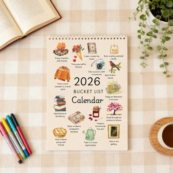 2026 Bucket List Calendar 12 Monthly Bucket List Wall Calendar Spiral Bound Art Planner