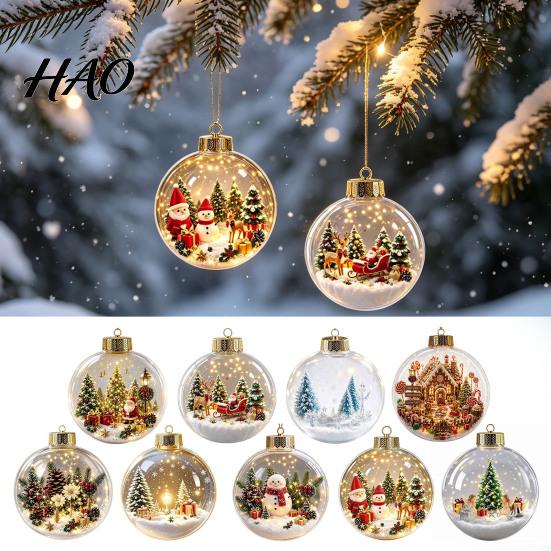 Xmas Tree Hanging Ornaments Glowing Christmas Story Ornament, Mini Holiday Scene in Ball Decoration, Winter Festival Decor Light Up Acrylic
