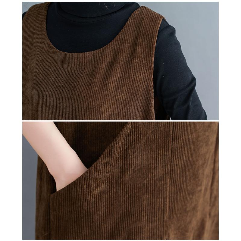 DIMANAF 2024 Женское Осеннее Платье Без Рукавов Большого Размера Женское Вельветовое Длинное Платье Повседневное Большое Свободное Платье