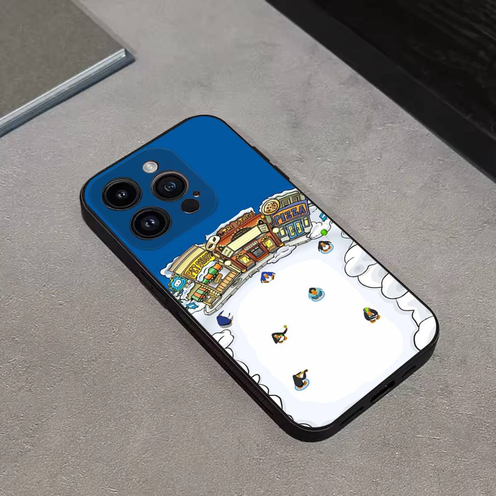 Game Club Penguin Phone Case For iPhone 16,15,14,13,12,11 Plus,Pro Max,XS,X,XR,SE,Mini,8,7,Soft Silicone Black Cover