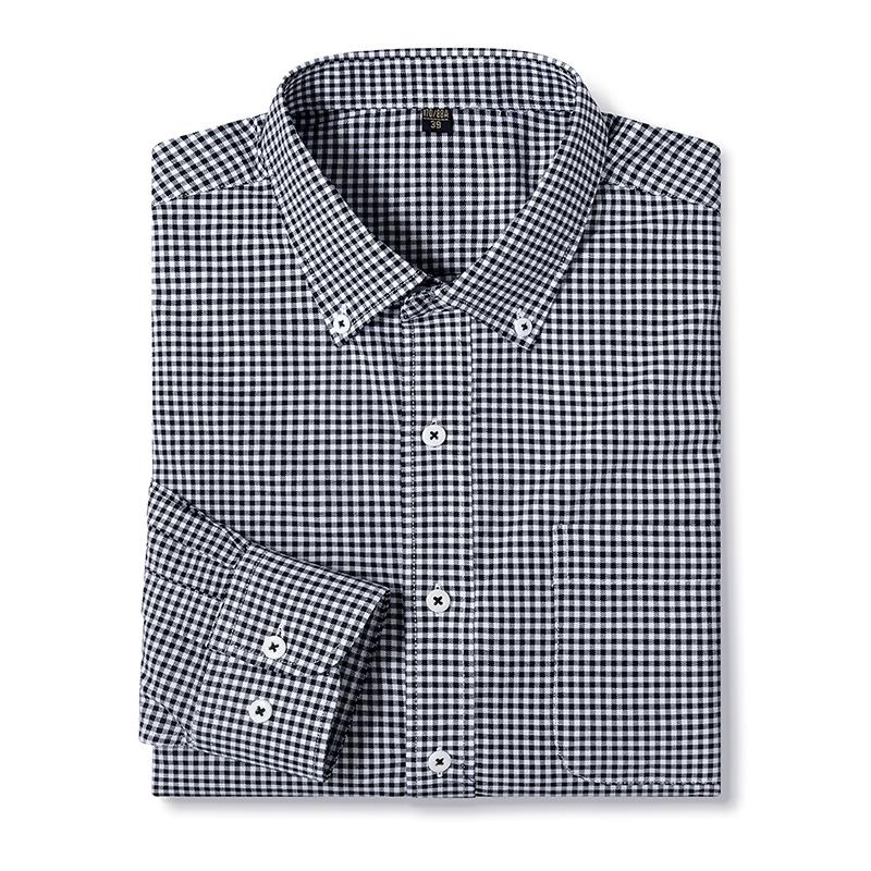 Мужская рубашка Оксфорд в стиле Business Casual, хлопок, с одним накладным карманом, длинный рукав, стандартный крой, удобная, на пуговицах, в клетку