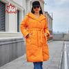Модная женская парка осень-зима больших размеров, женская одежда, длинная свободная, с подкладкой, теплая, с капюшоном, женская стеганая куртка, пальто, пояс AM-30190