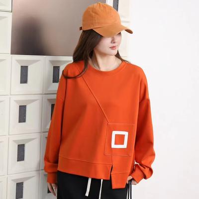 Осенняя футболка Однотонная эластичная футболка Сращенная Женская с принтом Однотонная с длинным рукавом Свободные топы Футболки