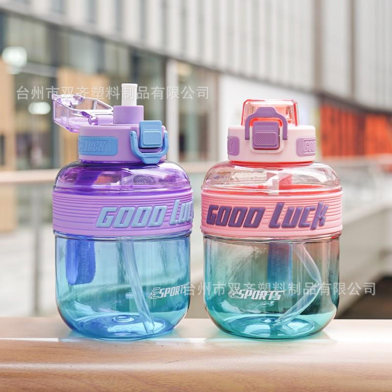 Transparent Gradient Sports Water Bottle With Straw Carry Rope Portable BPA-Free PC Cup Outdoor Gym Office Travel