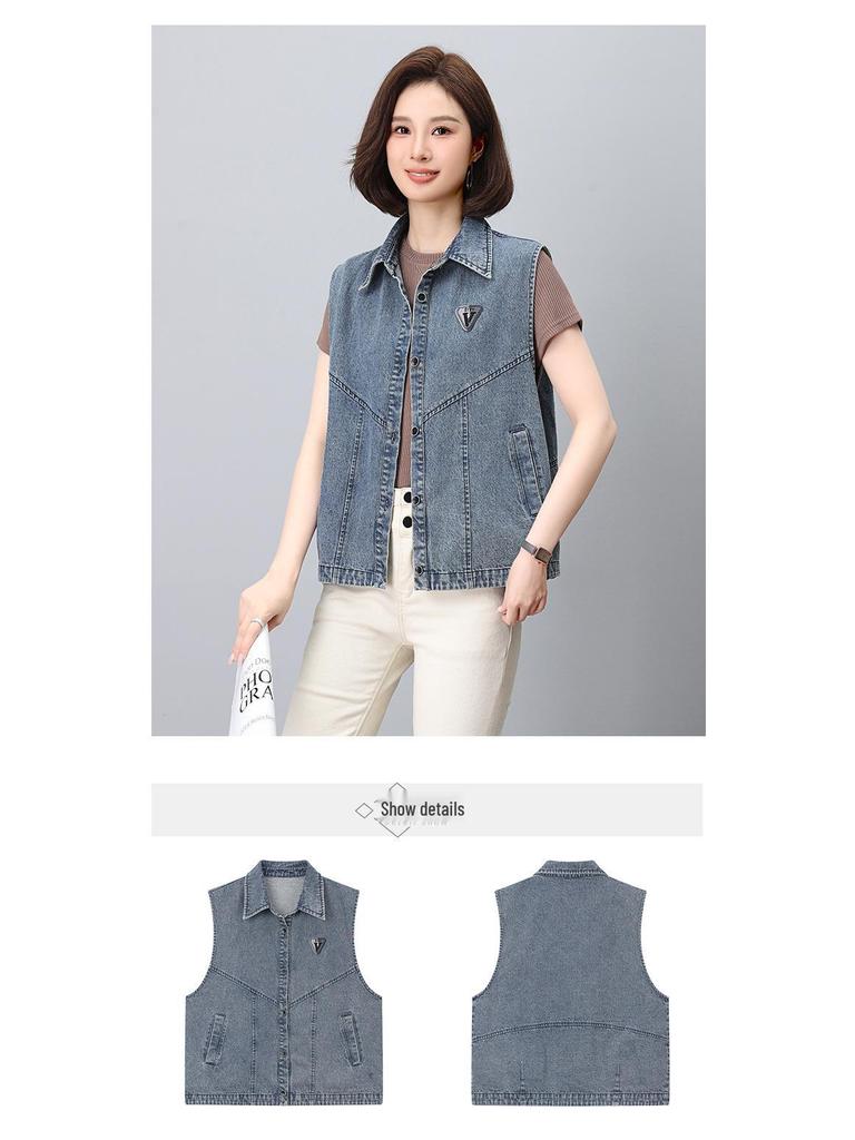 Женский повседневный джинсовый жилет - 2024 Модная омолаживающая верхняя одежда на весну/осень