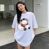 2026 новый летний милый графический топ HelloKitty повседневный хлопковый топ с коротким рукавом для женщин и девочек Каваи мультяшный принт Streetwear