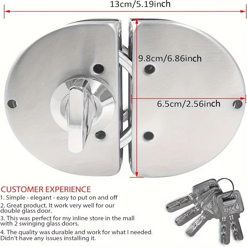 Подходит для 1/2 "стекла, 10 мм - 12 мм, нержавеющая сталь, двойной болт, поворотный раздвижной замок для контроля доступа, офисная стеклянная дверь