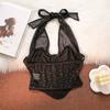Sleeveless Mesh Crystal Camisole Slim Fit Corset Fishbone Camisole Neck Halter Crop Top  Party