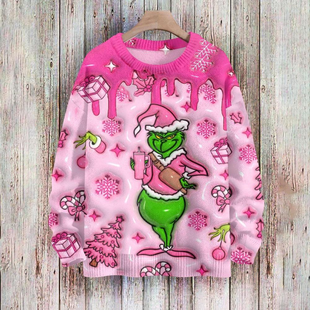 Christmas Fashion Men Women's T-shirt Green Monster Print O-Neck Pullover Top Casual Outdoor Sweatshirt Kids Tees Top Clothing