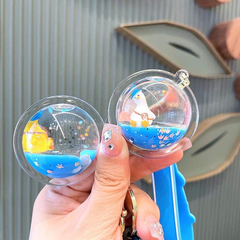 Cute Southeast Asian Keychain With Adorable Floating Duck Design Acrylic Material