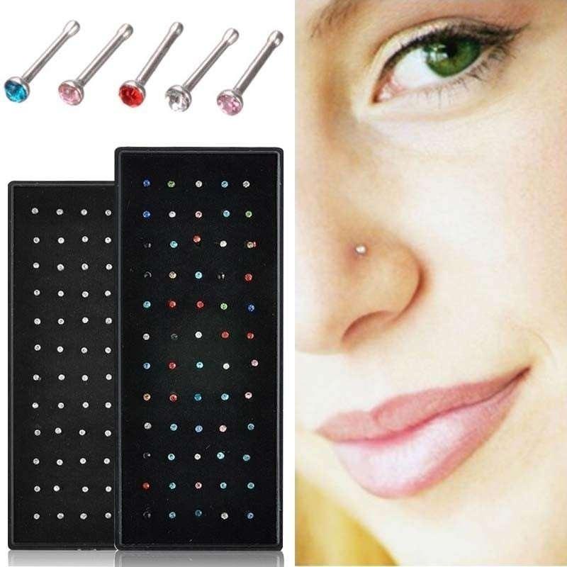 60pcs Nose Ring Set Women Girl Crystal Stainless Steel Nose Piercing Nose Stud Lot Body Jewelry