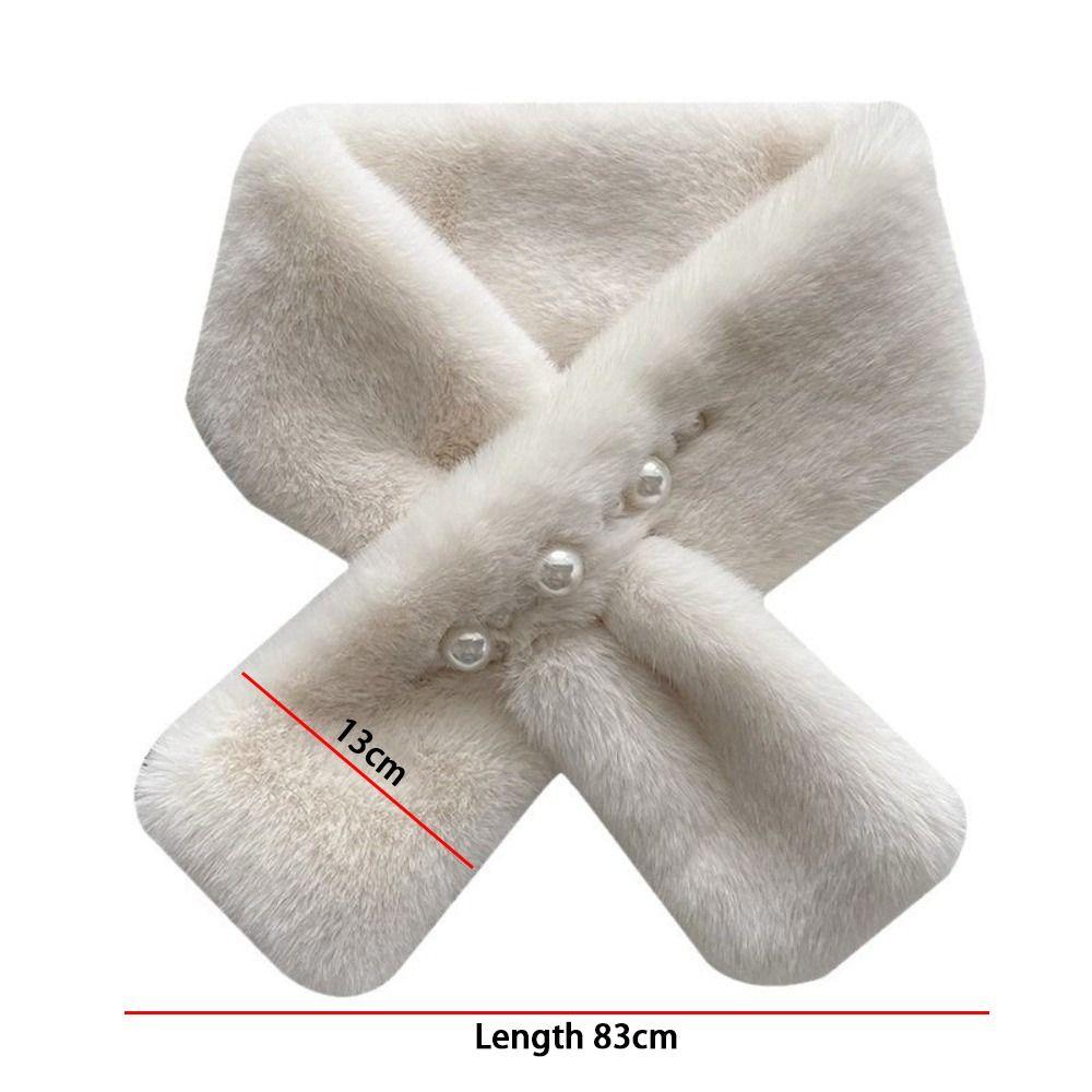 Solid Color Neckerchief Pearl Cross Scarves New Plush Scarf Women