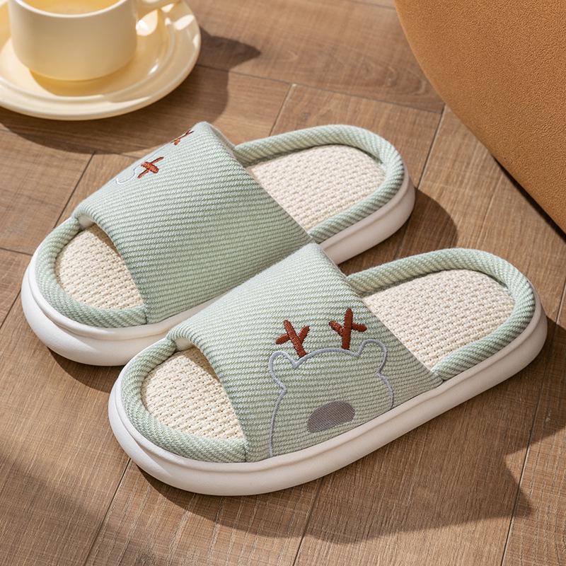 Linen Slippers with Thick Sole for Men & Women - All-Season, Non-Slip, Silent Indoor Sandals