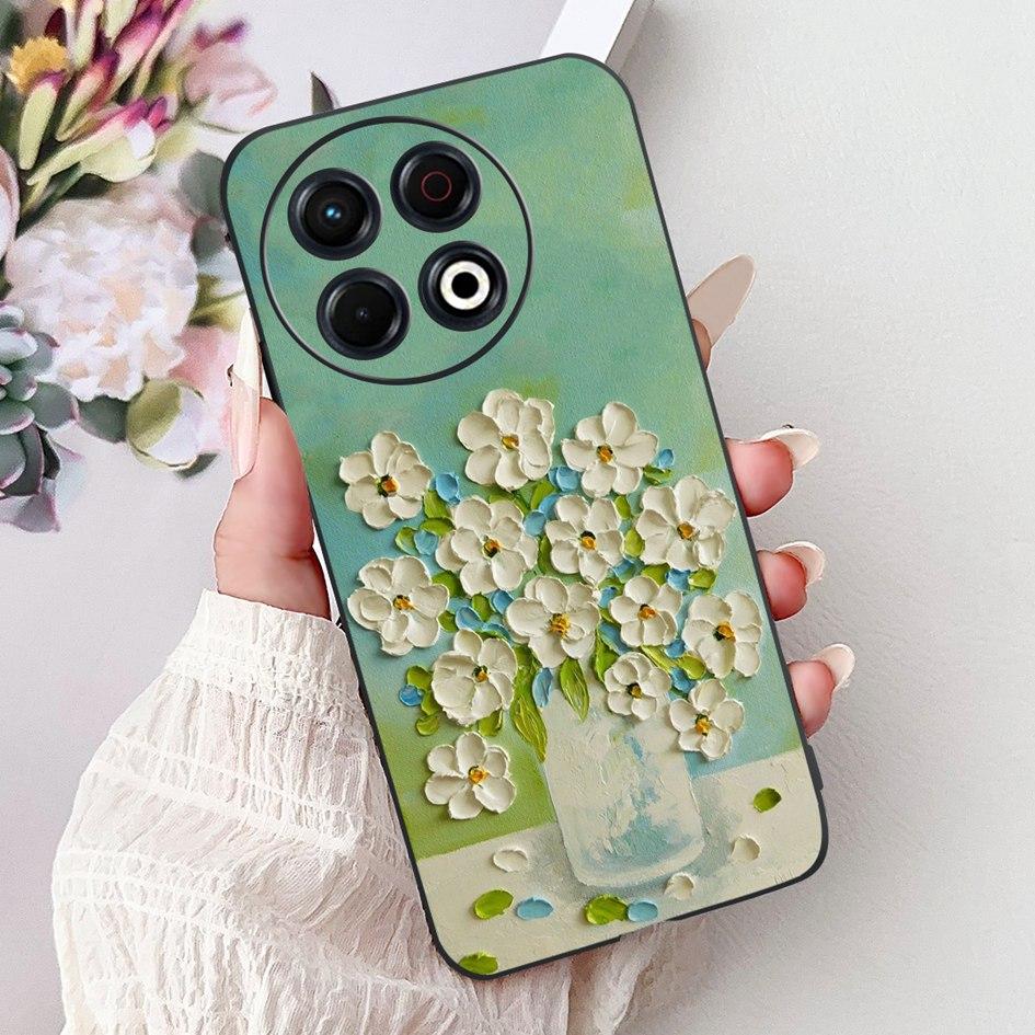 Для Tecno Spark 30 KL6 Чехол Spark 30 Pro KL7 Обложка Модный Цветок Мягкий Черный Силиконовый Чехол для Телефона Для Tecno Spark30 Pro 2024 Чехол