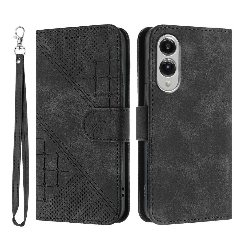 For Samsung Galaxy S25 Edge Leather Wallet Case Butterfly Flower Imprinted Phone Cover with Strap