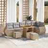 9-piece Garden Sofa Set with Beige Cushions Poly Rattan Acacia, 3-piece Garden Dining Set 3361892